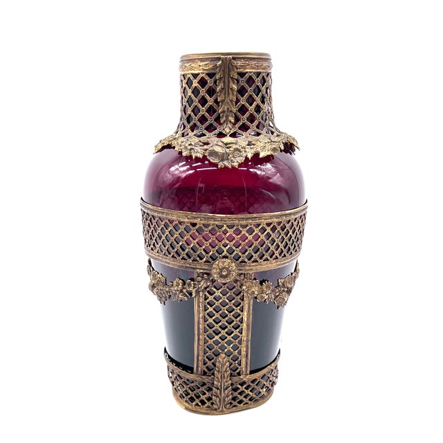Ruby Glass Vase with Removable Ormolu Mount, France, 1900s For Sale - Image 3 of 16