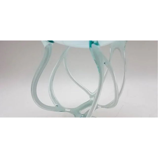 1980s Jozefina Krosno Octopus/Jellyfish Glass Pedestal in Pale Green, Blue and White For Sale - Image 4 of 12