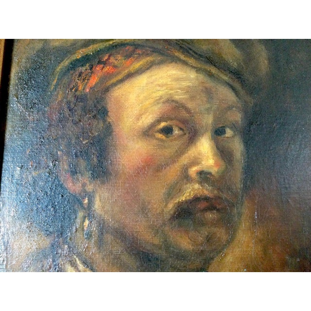 Wood Oil on Canvas Portrait of a Medieval Man Signed Costello For Sale - Image 7 of 11