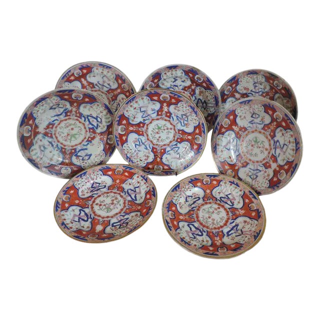 1805 Coalport Porcelain Imari or Japan Dollar Pattern Dinner Plates - Set of 8 For Sale
