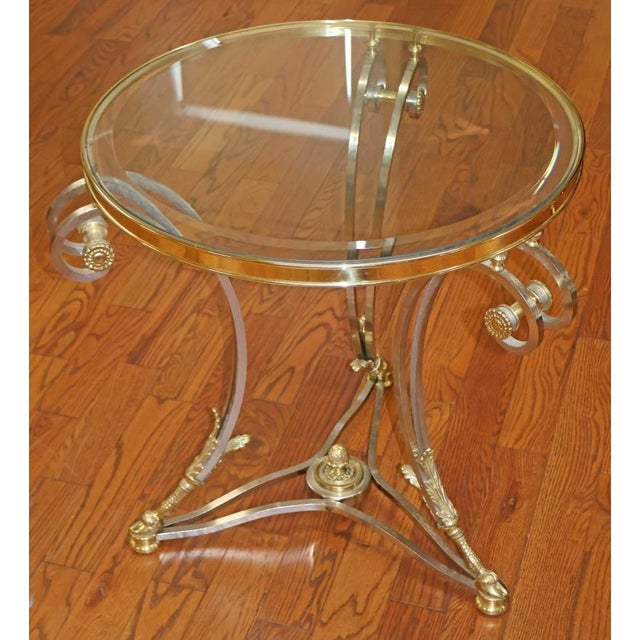 French 1980s Louis XV Steel & Chrome Glass Top Gueridon End Table Attributed to Labarge For Sale - Image 3 of 8