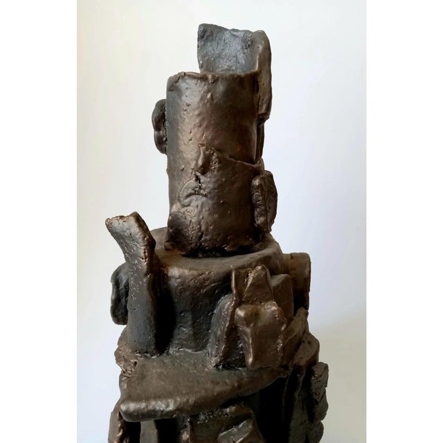 Contemporary Architectural Brutalist Ceramic Vase For Sale - Image 4 of 8