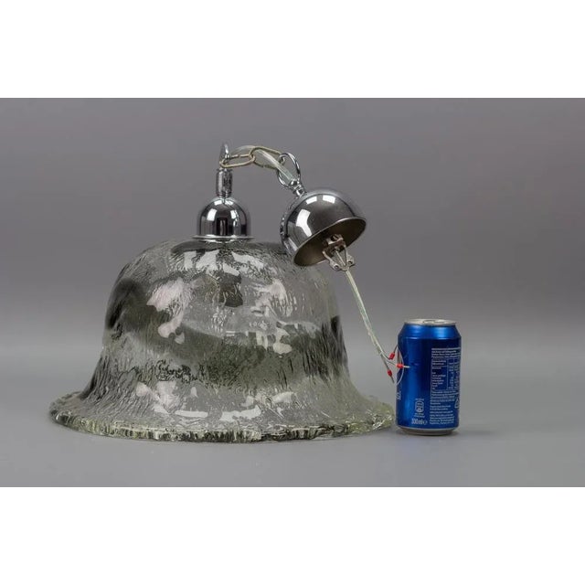 Italian Bell-Shaped Iced Murano Glass and Chrome Pendant Lamp For Sale - Image 12 of 17
