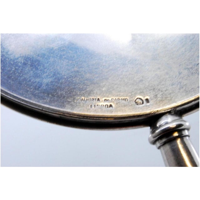 Metal Silver Hand Mirror with Handle Grooves and Casing For Sale - Image 7 of 8