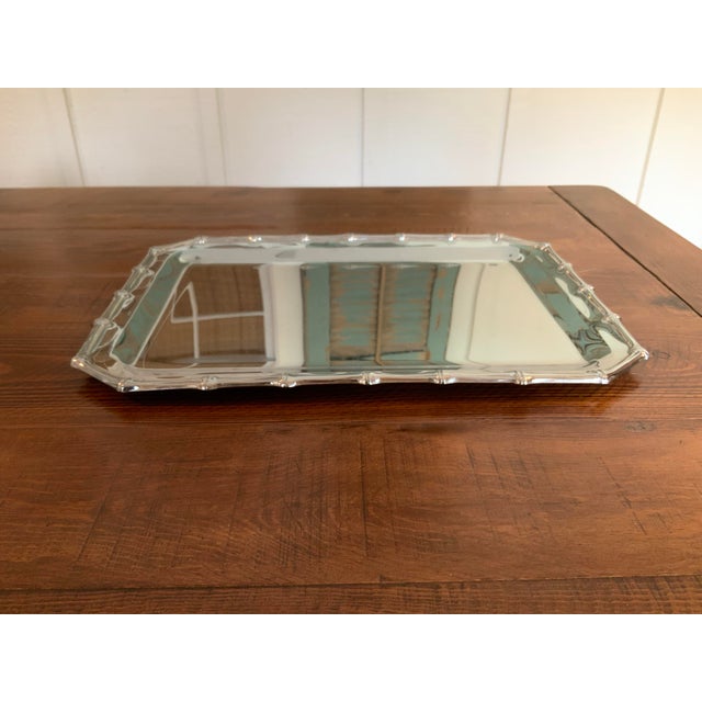 1980s Vintage Farberware Stainless Steel Bamboo‑Trim Serving Tray — Chinoiserie • Palm Beach Regency • Hollywood Regency or Vintage Barware For Sale - Image 5 of 9