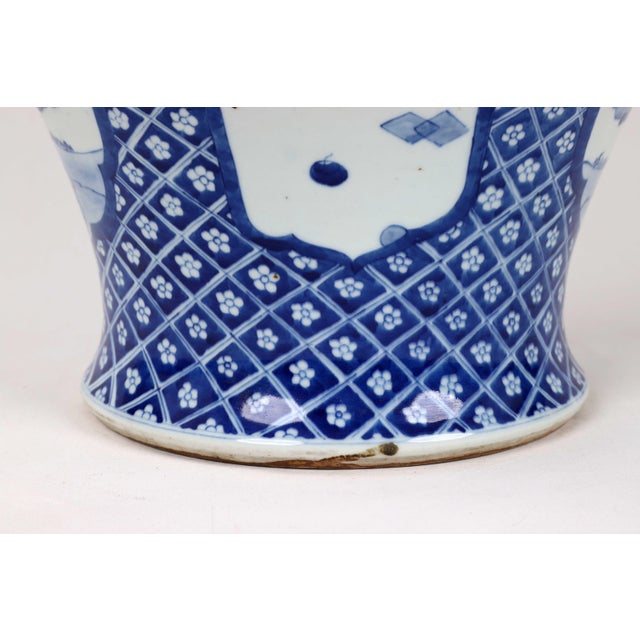 Ceramic Early 20th Century Vintage Blue White Temple Jar For Sale - Image 7 of 13