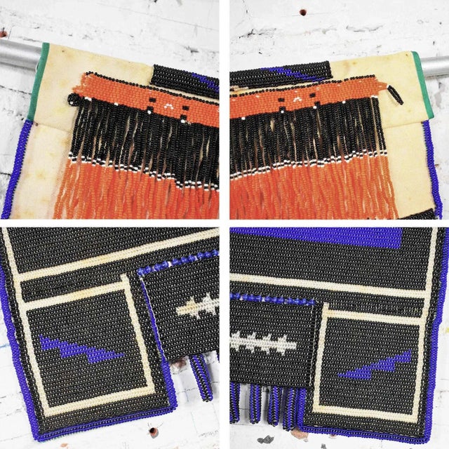 Vintage Set of 4 Ndebele Mapoto Beaded Aprons From South Africa Canvas Backed For Sale - Image 11 of 13