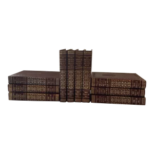 Vintage Leather Books Decorative Burgundy Red Gilt - Set of 10