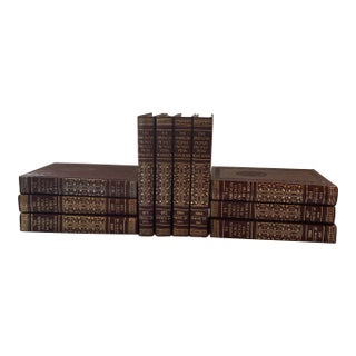 Vintage Leather Books - Set of 10 - Decorative - Burgundy Red and Gold For Sale