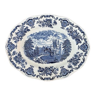 Vintage Enoch Wedgwood Blue and White “Royal Homes of Britain” 14” Platter For Sale
