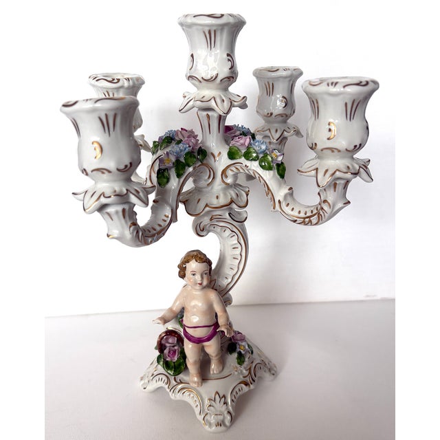 Vintage Porcelain Five-Light Candlestick, 1920s For Sale - Image 3 of 12