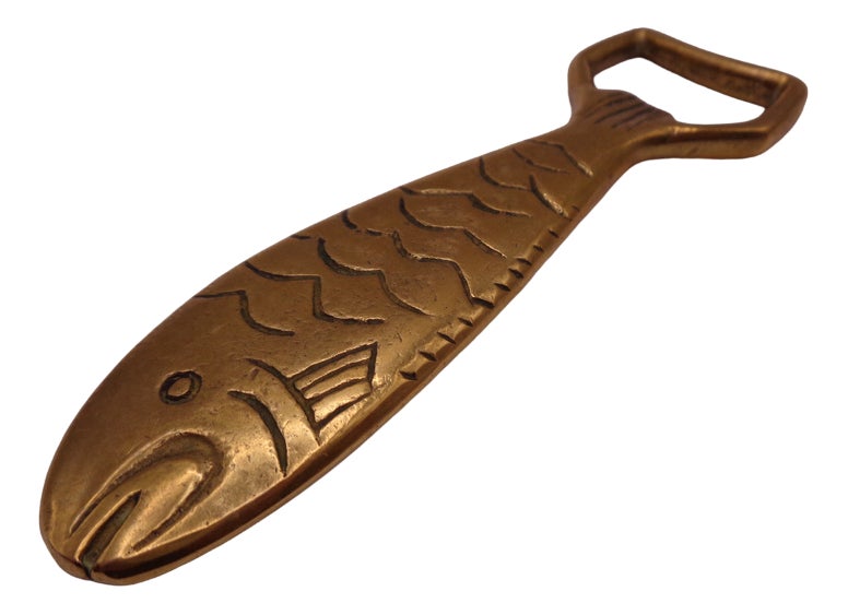 Vintage Germany Brass & Metal Fish Shaped Bottle Opener With  Vintage Brass Fish-Shaped Bottle Opener display picture 1