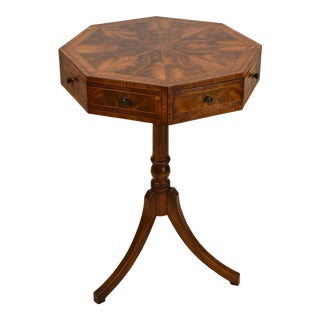 Early 20th Century Antique Rotating Flame Mahogany Drum Table With Alternating Tiger Oak Drawers For Sale