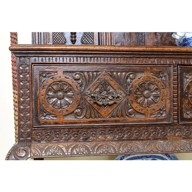 Mid 19th Century Antique English Carved Oak Dresser and Plate Rack For Sale - Image 5 of 9
