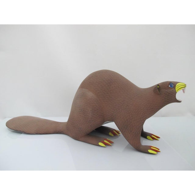 Wood Alebrije Carved Copal Wood Beaver Oaxaca Mexico Folk Art Animal Figurine For Sale - Image 7 of 13