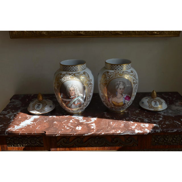 Ceramic Large Vintage King & Queen Vases with Lid, Set of 2 For Sale - Image 7 of 11