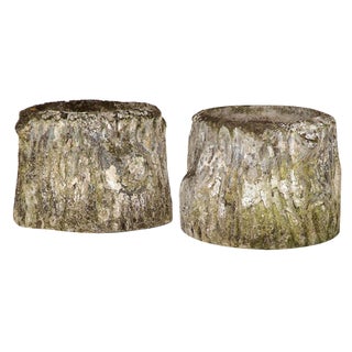 Faux Bois Clay Planters, Set of 2 For Sale