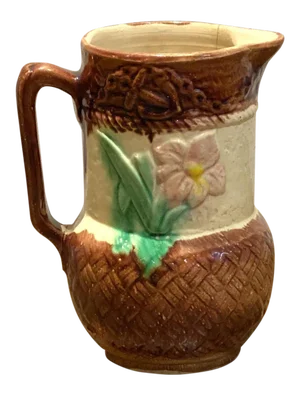Late 19th Century Majolica Pitcher With Flowers