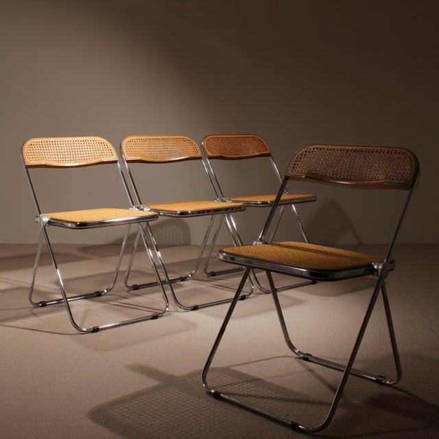 Mid-Century Modern Plia Folding Chairs with Cane by Giancarlo Piretti for Anonima Castelli, 1970s, Set of 4 For Sale - Image 3 of 15