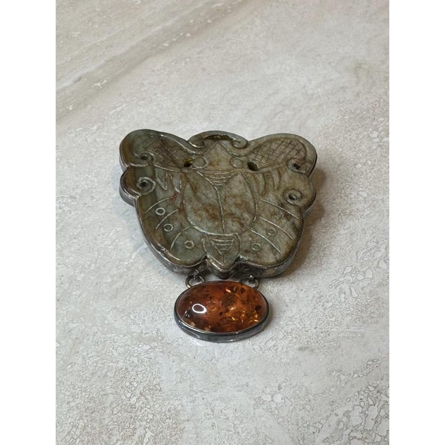 Vintage Stone Brooch With Amber For Sale - Image 10 of 12