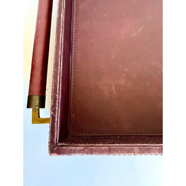 Contemporary Global Views Burgundy Leather Executive Desk Tray With Leather Wrapped Handles For Sale - Image 3 of 12
