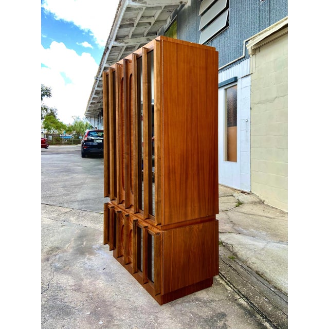 Glass Mid Century Modern Brutalist Armoire Dresser + Inset Smoked Mirrors | by Tobago For Sale - Image 7 of 13