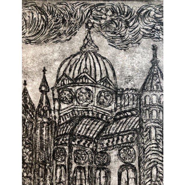 Folk Art Dora Szampanier, Regensburg Germany Jewish Memorial Etching Destroyed Synagogue Folk Art Judaica For Sale - Image 3 of 9