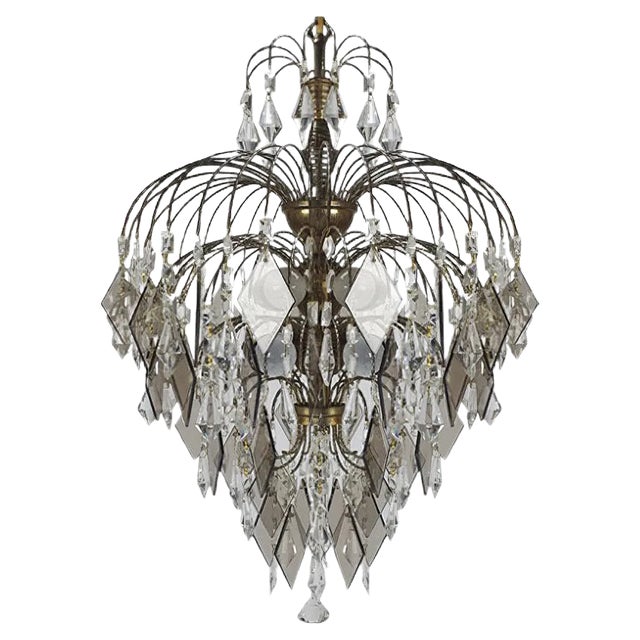Hollywood Regency Crystal and Glass Chandelier, 1970s For Sale