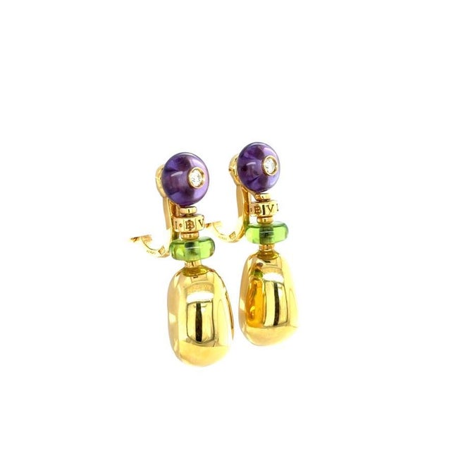 These playful earrings from Bvlgari's Mediterranean Eden Collection are in a beaded design with amethyst rondelles...