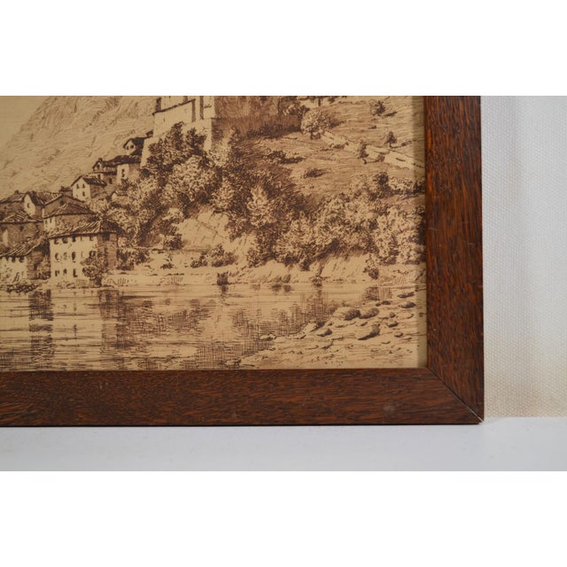 Rustic European Early 20th Century French School Ink Drawing Representing an Ancient Village on the Edge of a Lake For Sale - Image 3 of 8