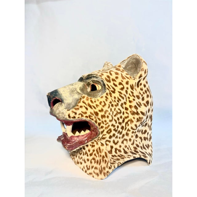 Pair of Vintage Hand Painted Folk Art Tiger and Cheetah Masks For Sale - Image 11 of 12