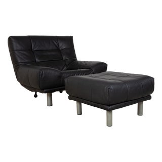 Set of BMP 418 Lounge Chair and Ottoman in Black Leather from Rolf Benz, Set of 2 For Sale