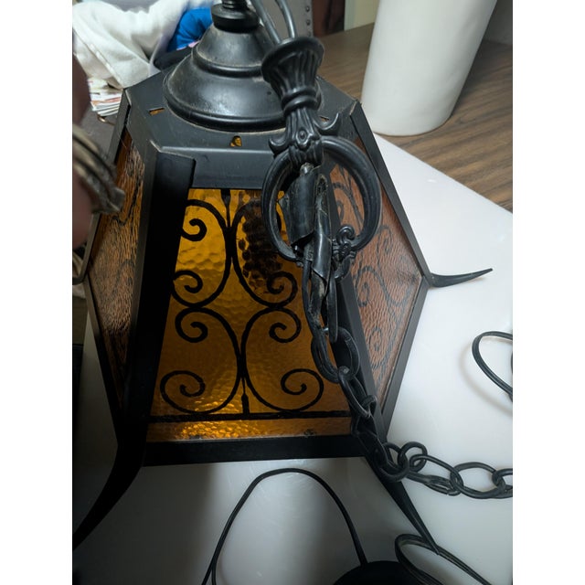 Mid 20th Century Spanish Revival Wrought Iron Swag Pendant Lamp For Sale - Image 12 of 12