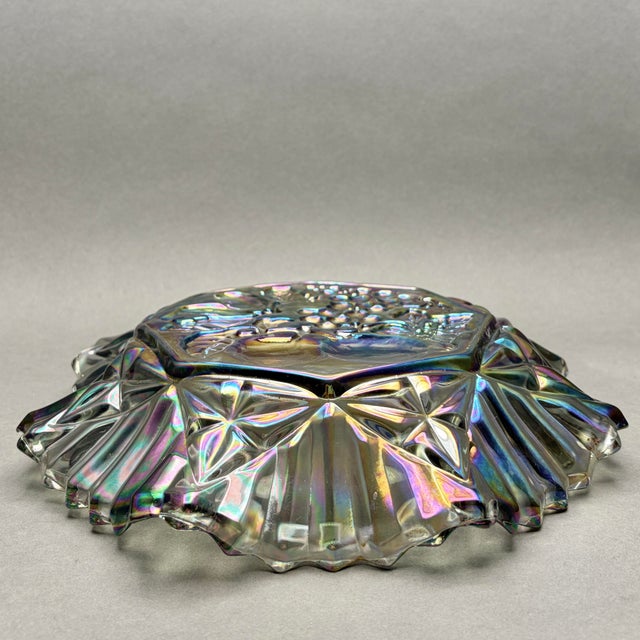 Glass Vintage Federal Glass Smokey Gray “Pioneer” Carnival Glass Fruit Bowl For Sale - Image 7 of 8