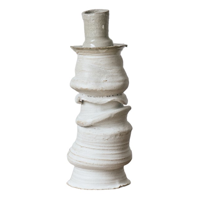 Off White Ceramic Pottery Vase For Sale