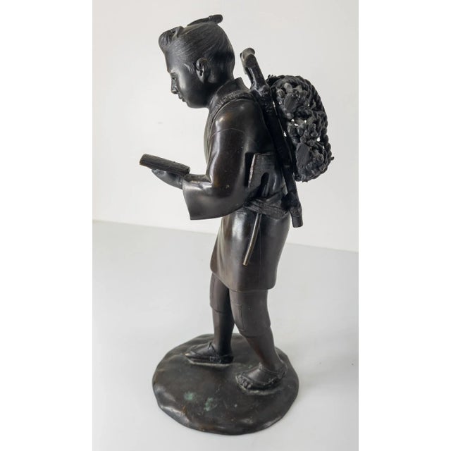 Japanese Early 20th Century Japanese Meiji Bronze Okimono Figure of Man With Bundle of Sticks For Sale - Image 3 of 13
