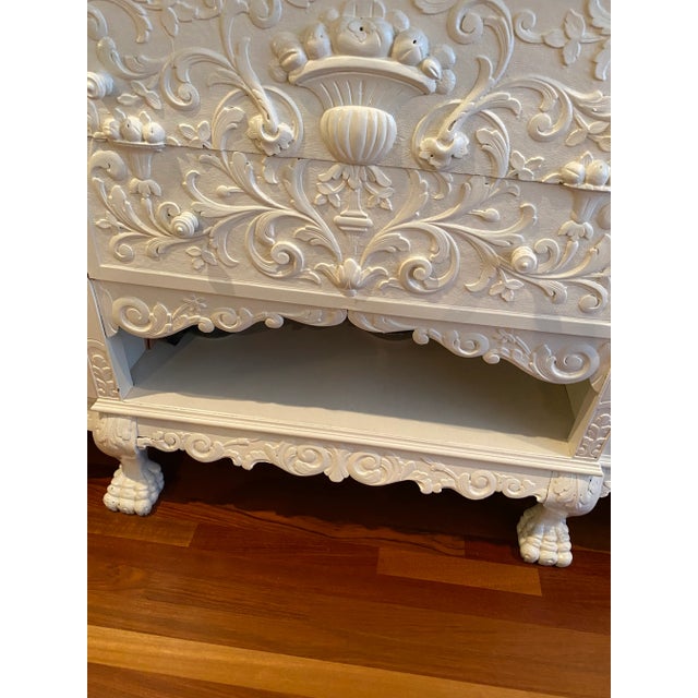 Linen Vintage French Victorian Hand Carved Painted Buffet Cabinet Credenza For Sale - Image 8 of 11