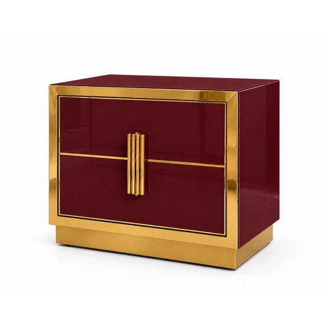 Burgundy Glass Bedside Cabinets with Brass Handles from Justfurnituress SRL, Set of 2 For Sale - Image 4 of 11
