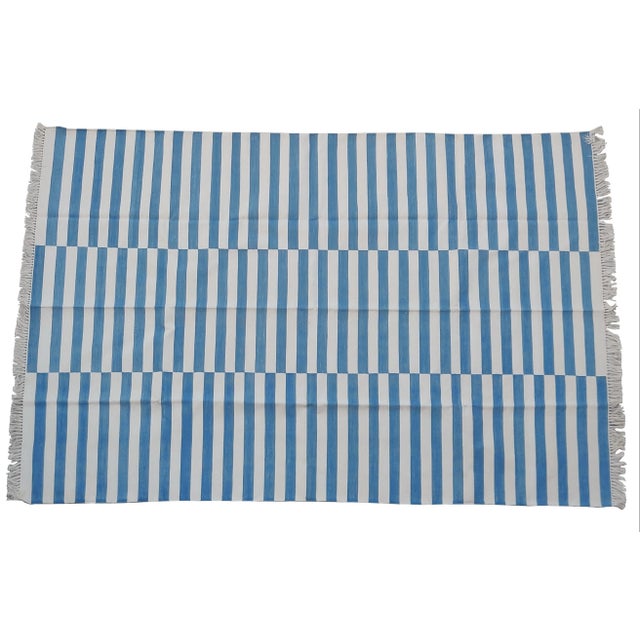 Not Yet Made - Made To Order Handmade Cotton Striped Rug, Washed Blue and White - 10'x14' For Sale - Image 6 of 8