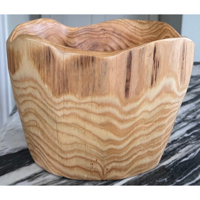 Late 20th Century Hand Carved Pottery Barn Style Decorative Wood Bowl For Sale - Image 5 of 9