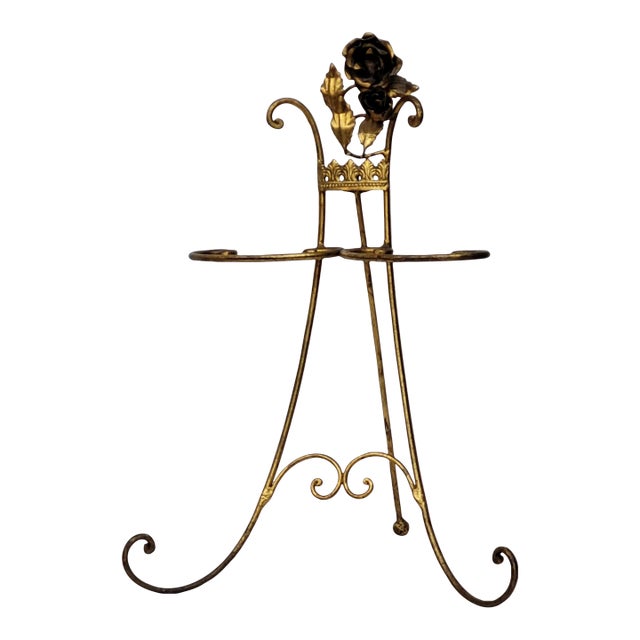 Vintage Hollywood Regency Display Holder Vanity Hand Towels Italian Gold Easel For Sale