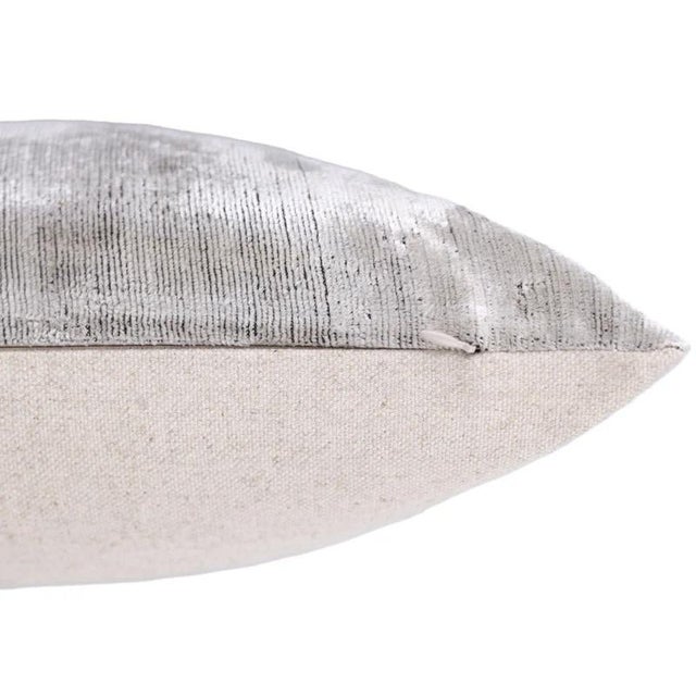 Handmade Silver Black Velvet Lumbar Pillow 16x24 – Modern Geometric Designer Cushion For Sale - Image 4 of 8