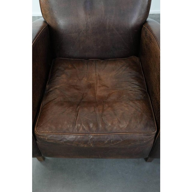Vintage Sheepskin Armchairs in Dark Cognac, Set of 2 For Sale - Image 5 of 18