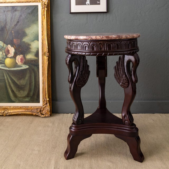 French Empire Style Pink Marble Swan Leg Side Table or Drinks Table For Sale - Image 3 of 11