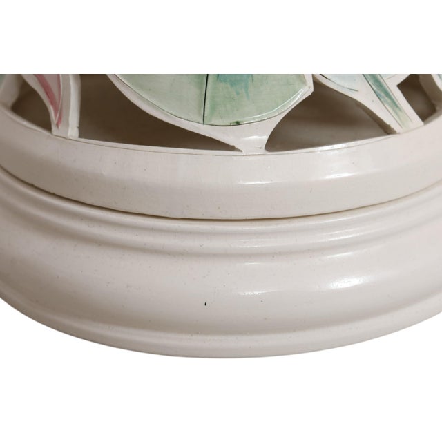 White Signed Ceramic Floral Ginger Jar Table Lamps, a Pair For Sale - Image 8 of 9
