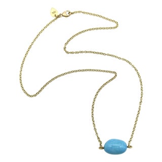 1990s 18k Gold Me & Ro Vintage Turquoise Bead Necklace For Sale