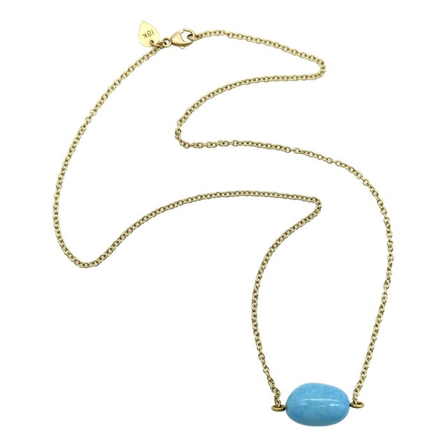 1990s 18k Gold Me & Ro Vintage Turquoise Bead Necklace For Sale