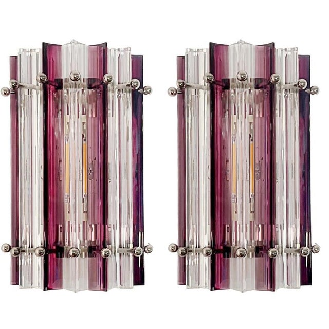 Italian Murano Glass Wall Sconces in the style of Venini, 1990s, Set of 2 For Sale - Image 3 of 16