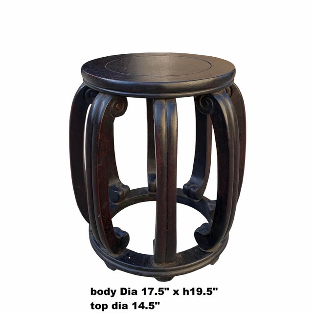 Chinese Chinese Oriental Dark Brown Wood Craw Barrel Shape Stool For Sale - Image 3 of 5