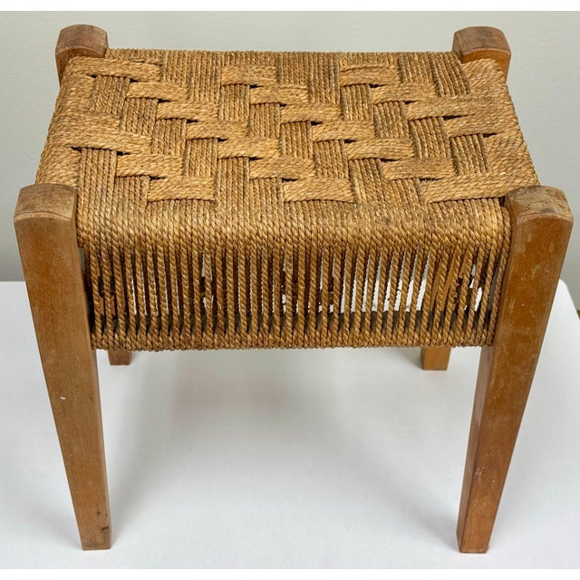 Brown Vintage Woven Rope Seat Wood Stool For Sale - Image 8 of 12